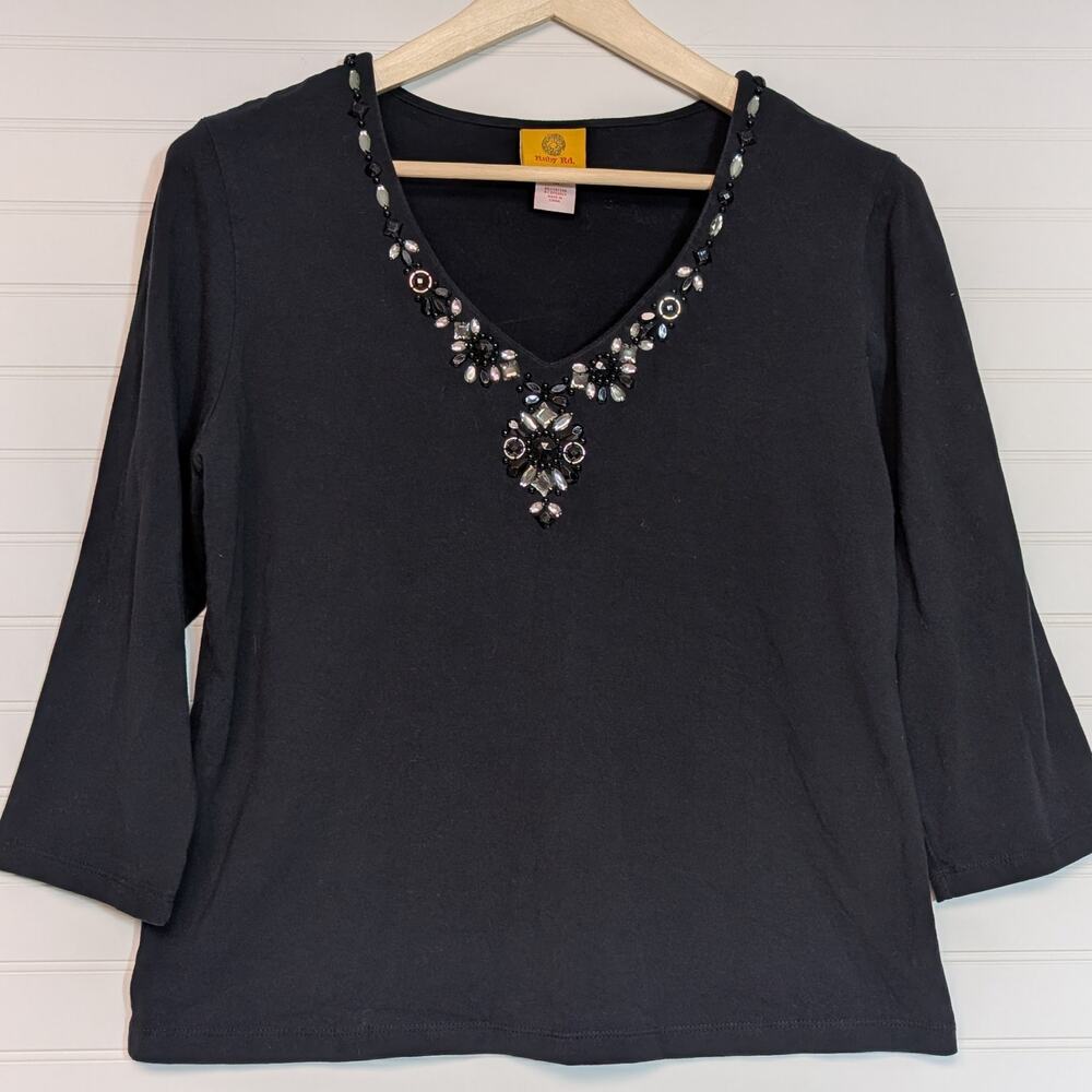 Ruby Rd women's black blouse with beading Size Medium cotton blend